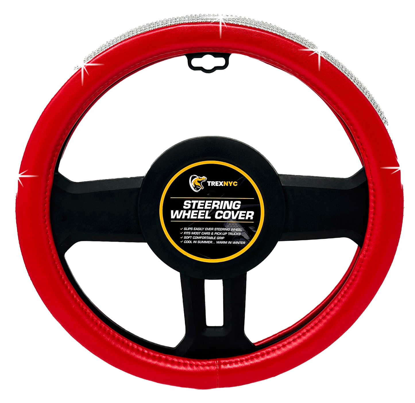 TrexNYC Steering Wheel Cover, Rhinestone - Red