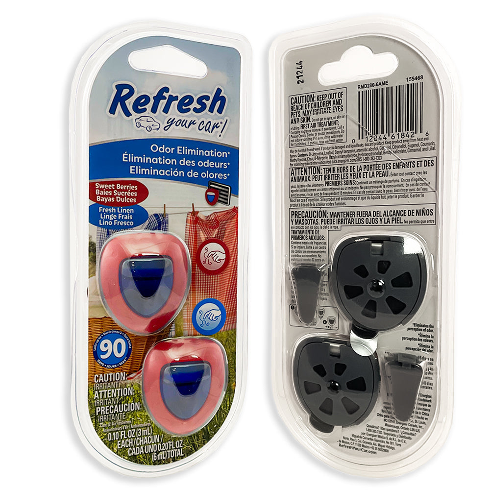 Refresh Your Car Mini Diffusers, 2pk - Sweet Berry & Fresh Linen