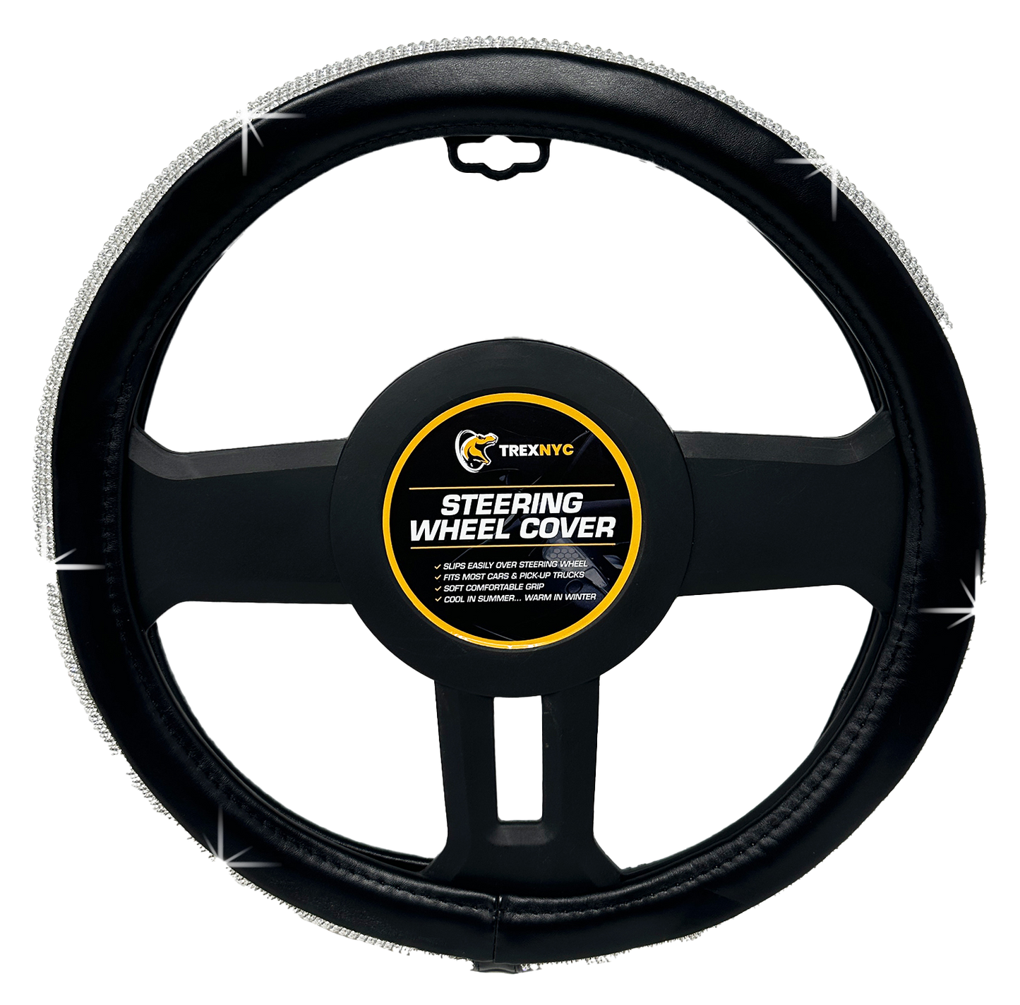 TrexNYC Steering Wheel Cover, Rhinestone - Black