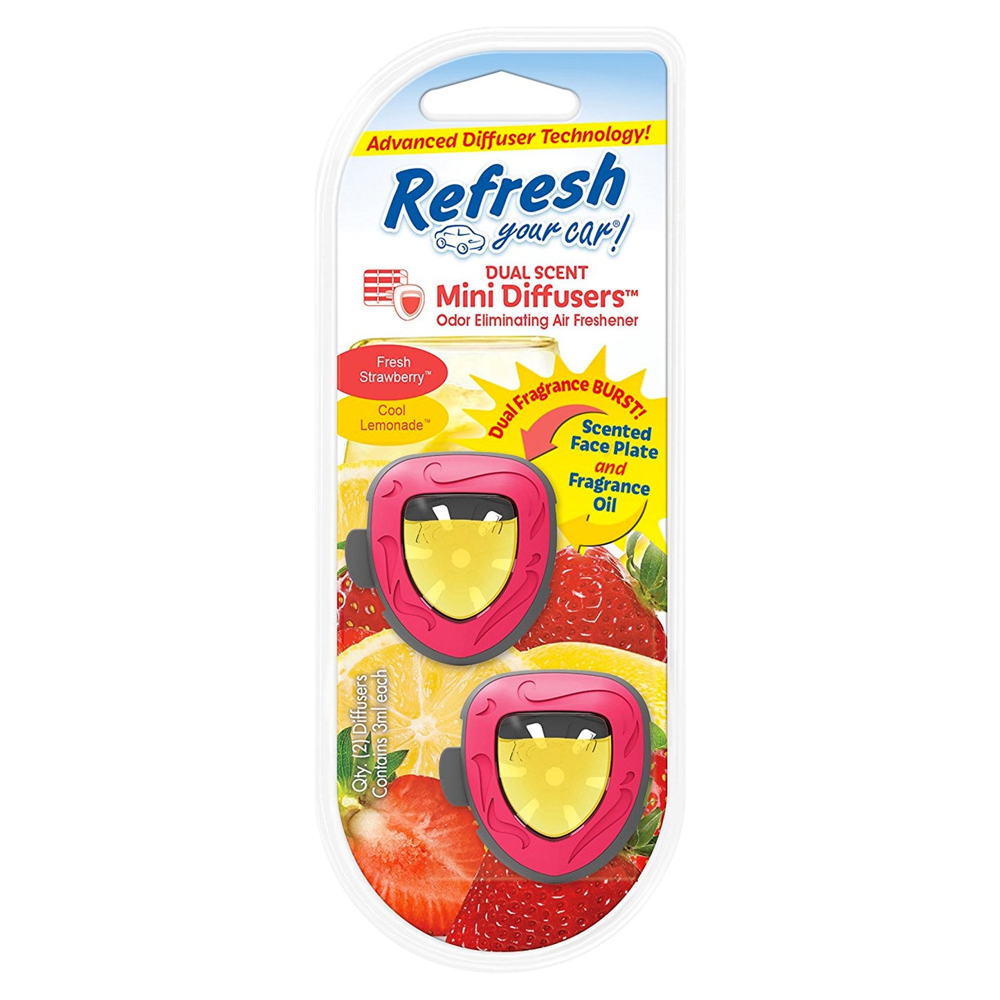 Refresh Your Car Dual Mini Diffuser, 2pk - Fresh Strawberry/Cool Lemonade