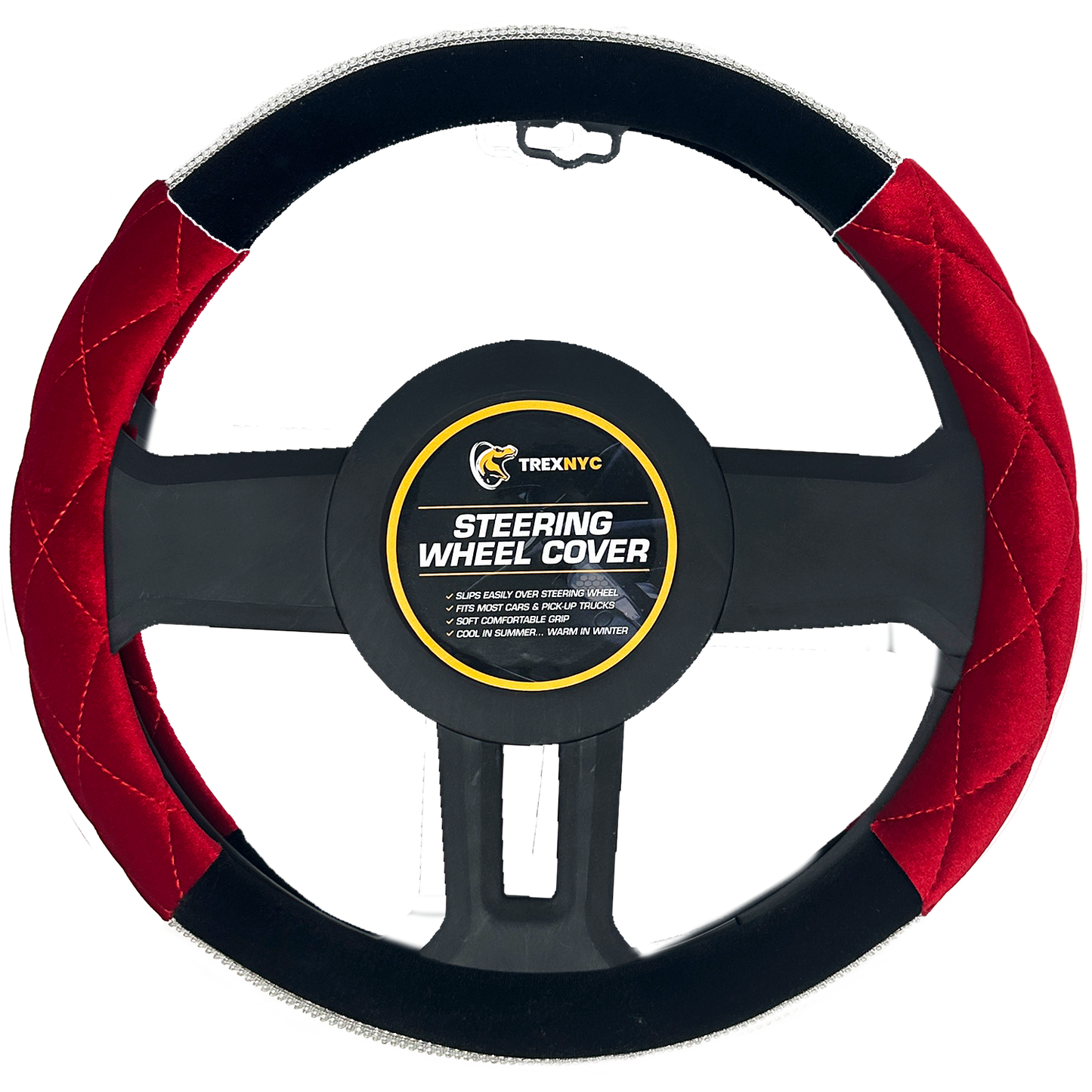 TrexNYC Steering Wheel Cover, Bicolored Bling - Black/Red