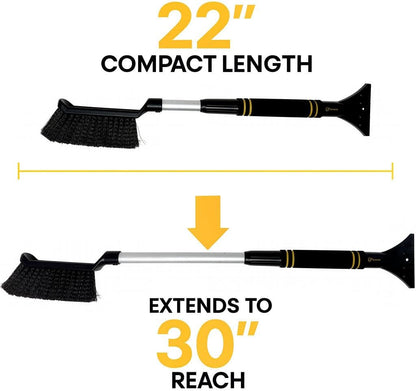 TrexNYC Snow Brush, Extendable & Ice Scraper 2 in 1 22" - 30"