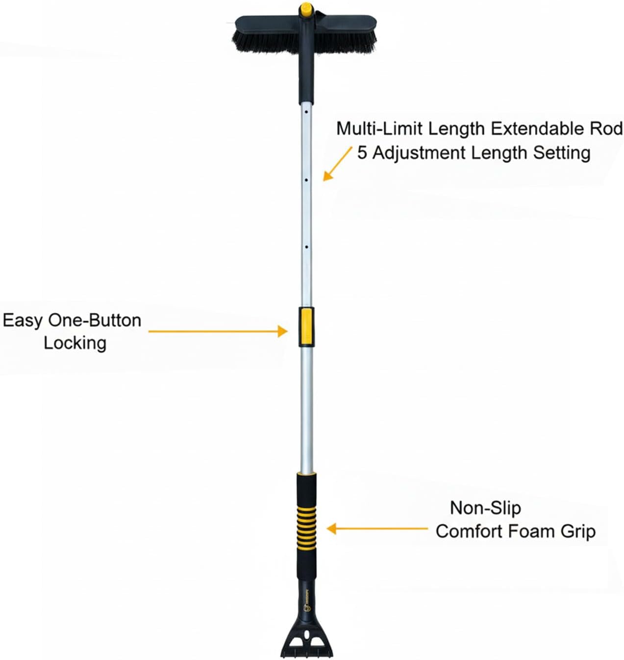 TrexNYC Snow Brush, Extendable & Ice Scraper 2 in 1 33" - 53"