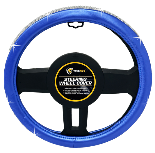 TrexNYC Steering Wheel Cover, Rhinestone - Blue
