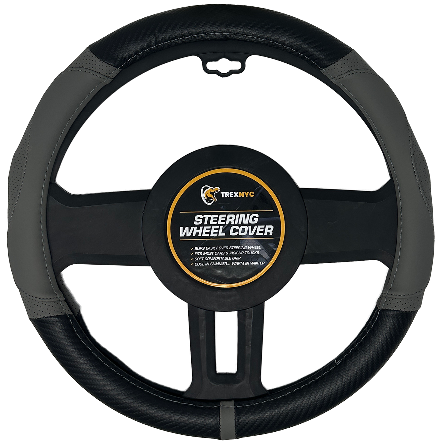 TrexNYC Steering Wheel Cover, Jeremy Type - Gray/Black