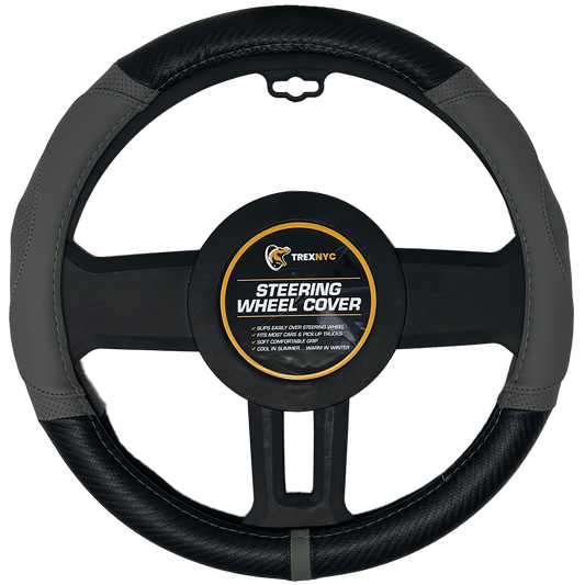 TrexNYC Steering Wheel Cover, Jeremy Type - Gray/Black