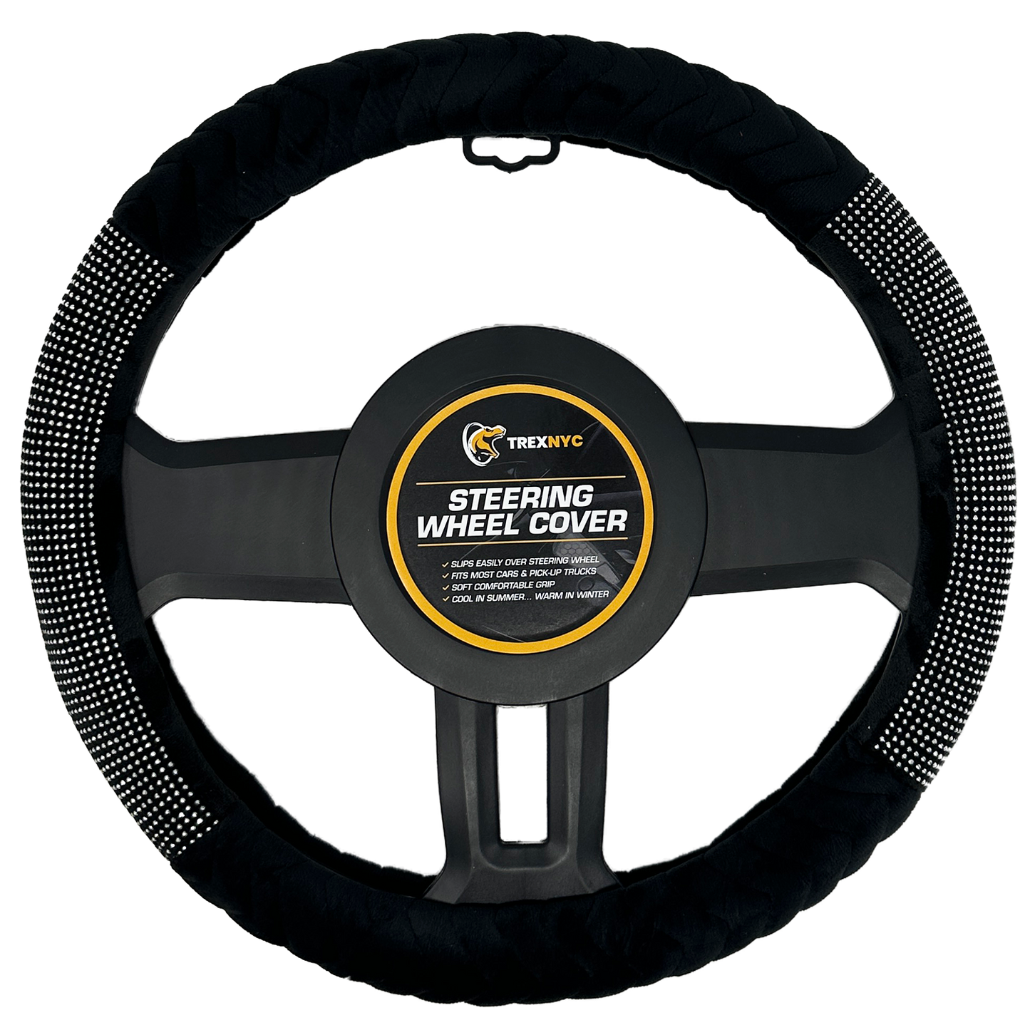 TrexNYC Steering Wheel Cover, Lux - Black