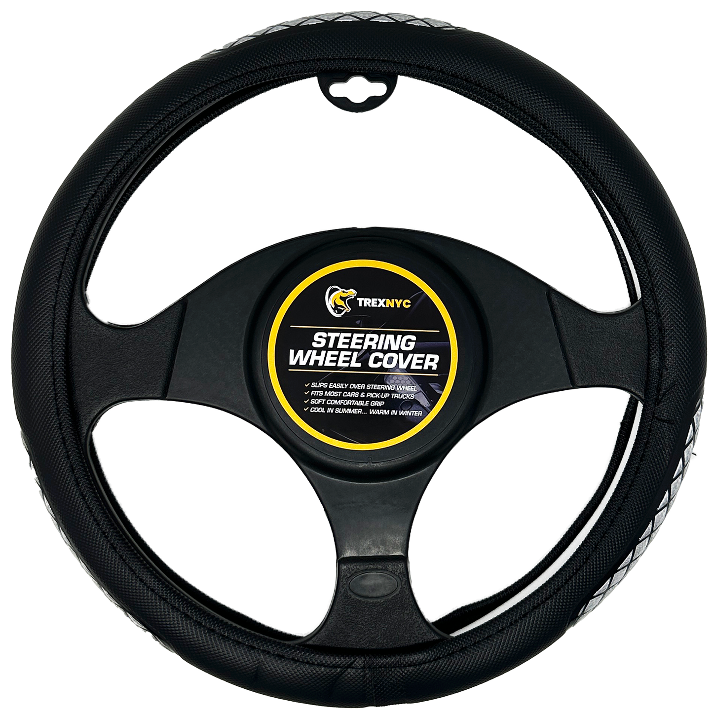 TrexNYC Steering Wheel Cover, Liam - Black/Silver