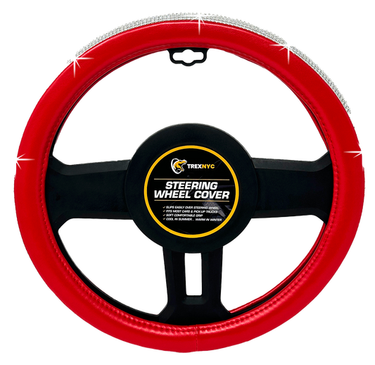 TrexNYC Steering Wheel Cover, Rhinestone - Red