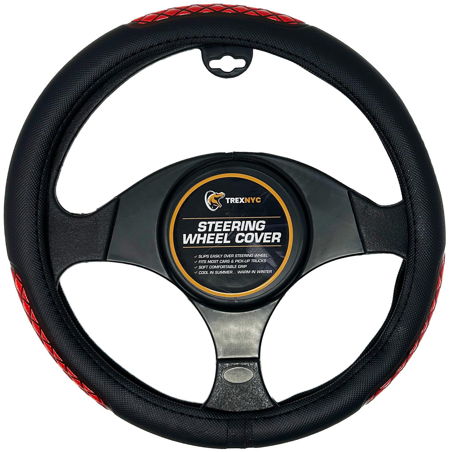 TrexNYC Steering Wheel Cover, Liam - Black/Red