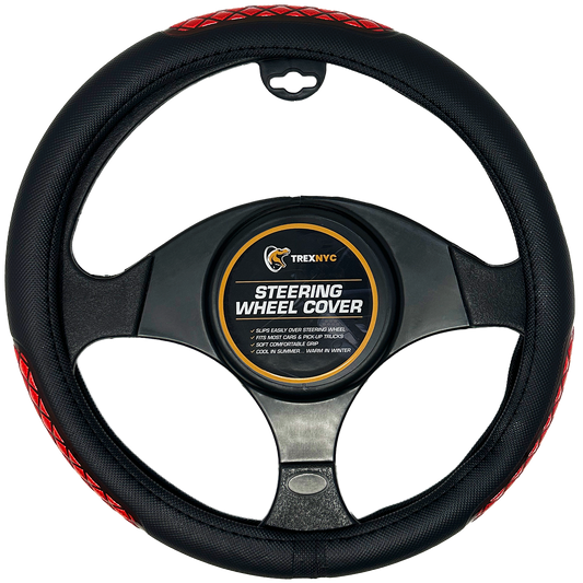 TrexNYC Steering Wheel Cover, Liam - Black/Red
