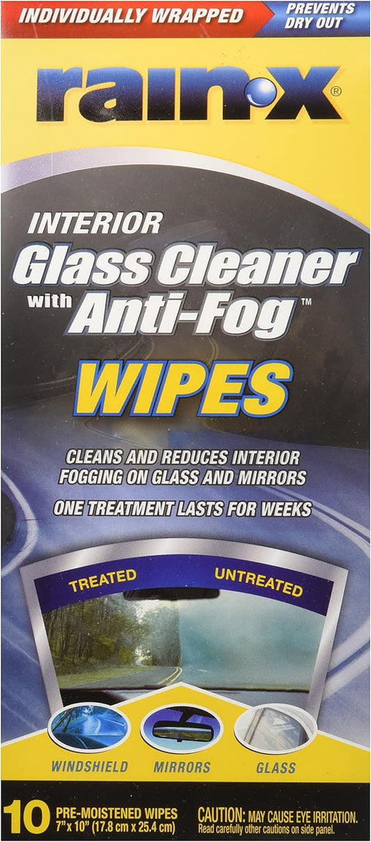 Rain-X Wipes, Glass Cleaner w/ Anti Fog Individual, 10ct