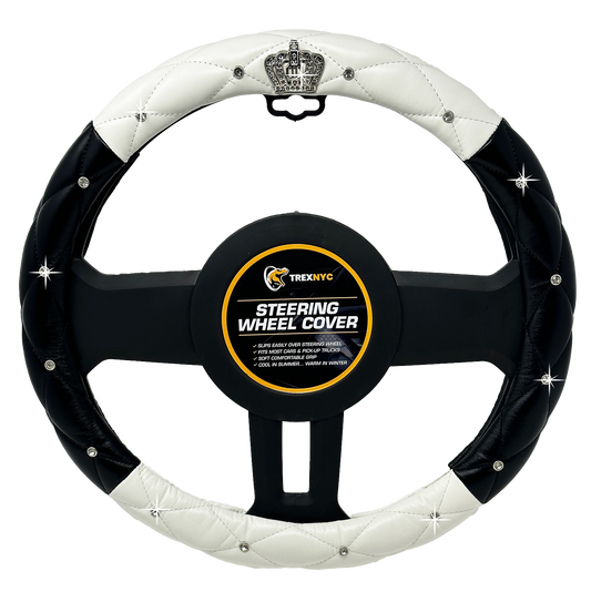 TrexNYC Steering Wheel Cover, Crown - Black/White