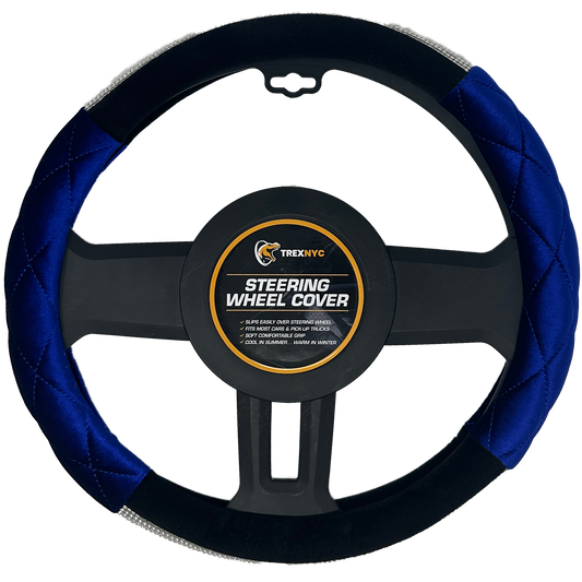 TrexNYC Steering Wheel Cover, Bicolored Bling - Black/Blue