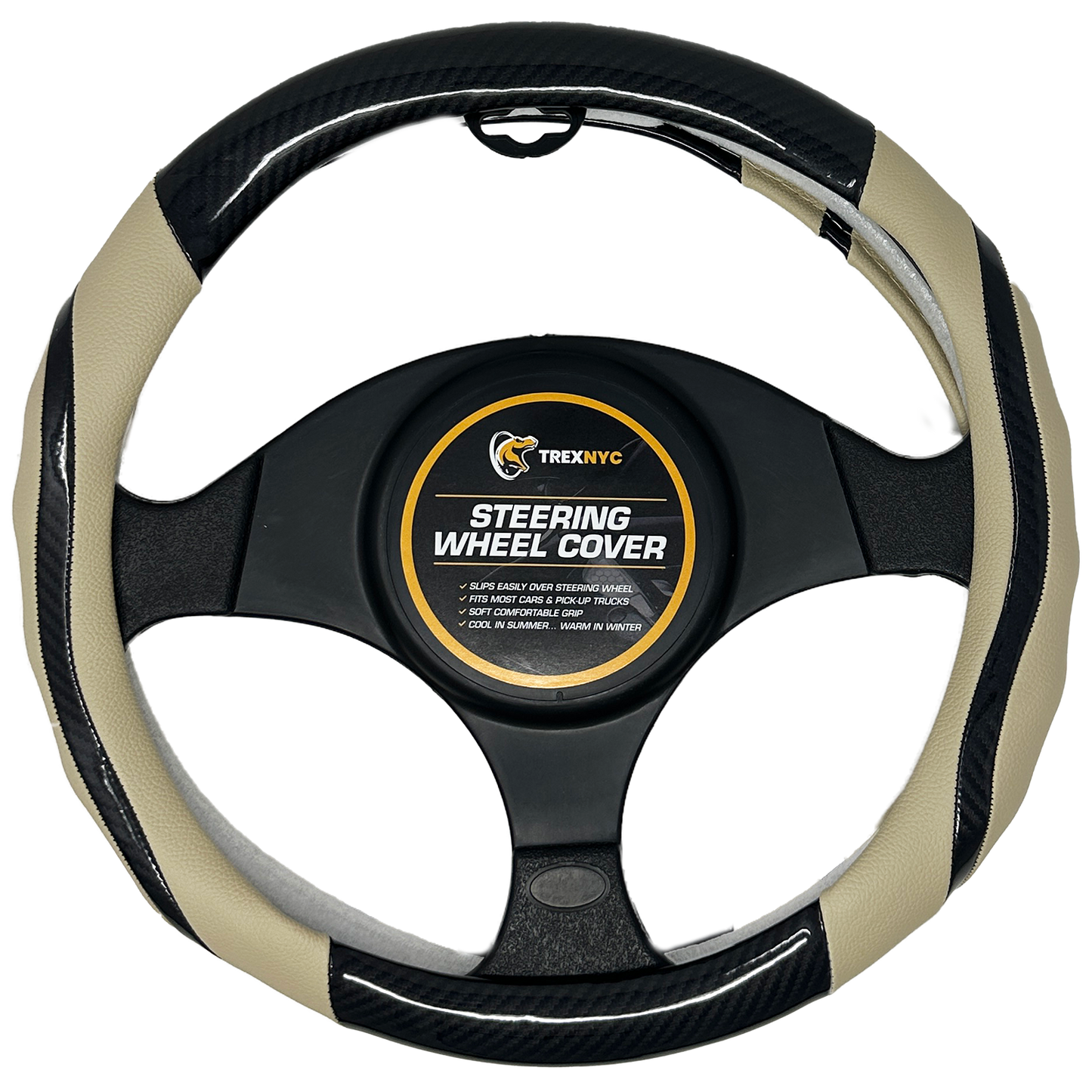 TrexNYC Steering Wheel Cover, Rex Style - Tan/Black