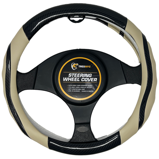 TrexNYC Steering Wheel Cover, Rex Style - Tan/Black