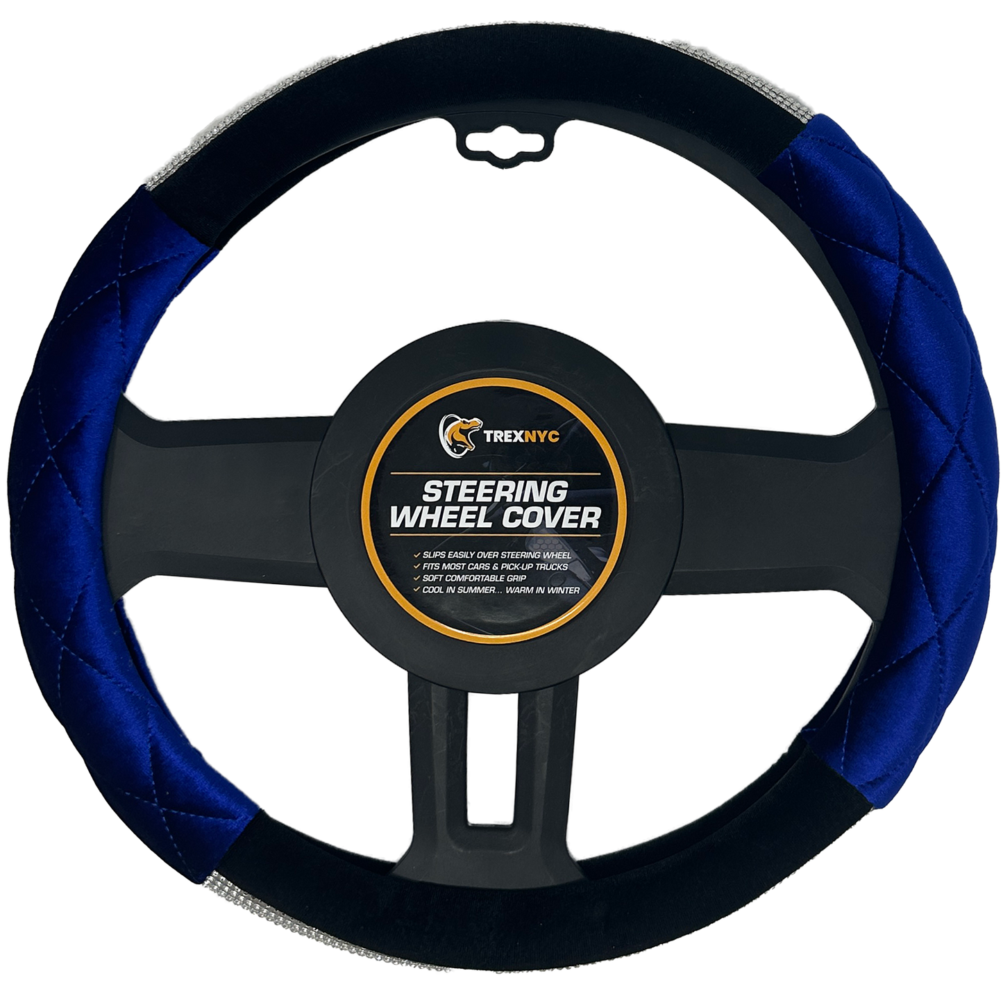 TrexNYC Steering Wheel Cover, Bicolored Bling - Black/Blue