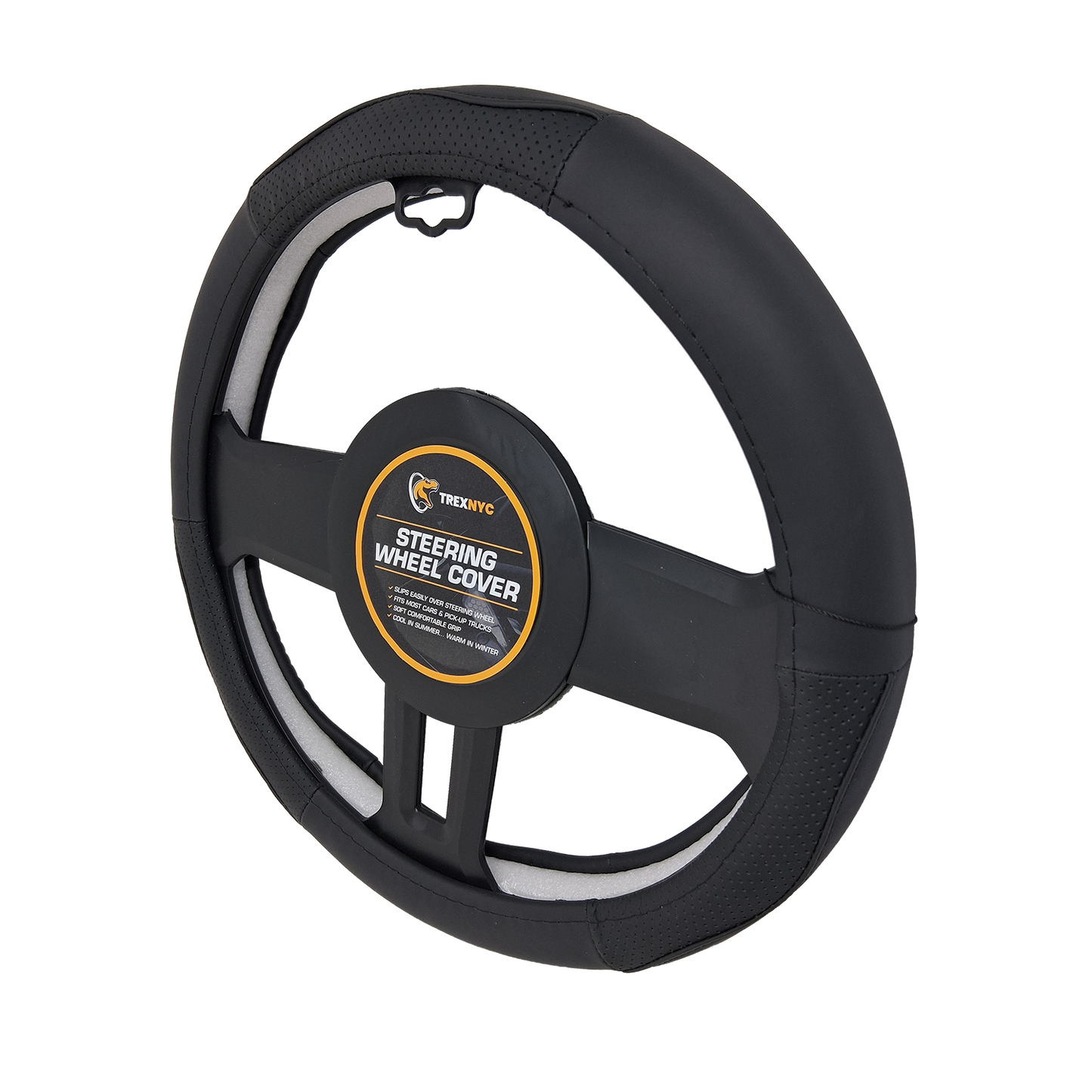 TrexNYC Steering Wheel Cover, Grip Fusion Leather - Black