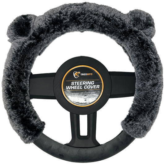 TrexNYC Steering Wheel Cover, Fur Ear - Gray/Gray