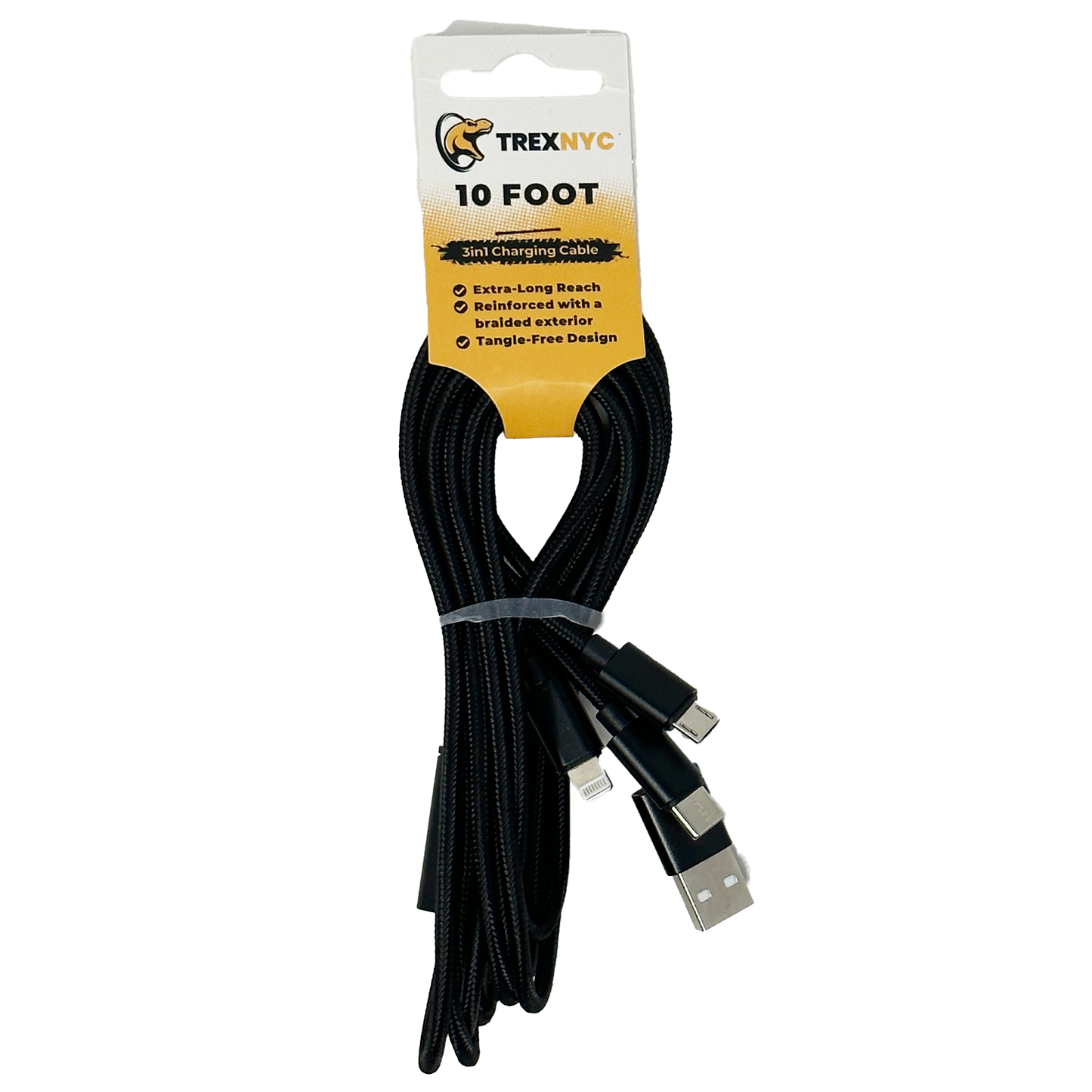 TrexNYC Cable, 3in1 USB 10ft - Black