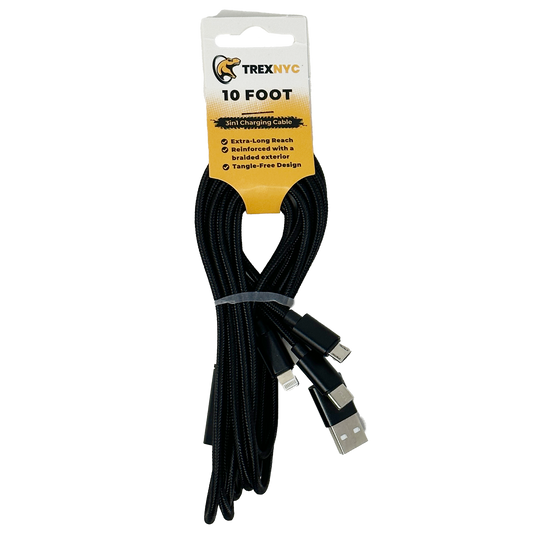 TrexNYC Cable, 3in1 USB 10ft - Black