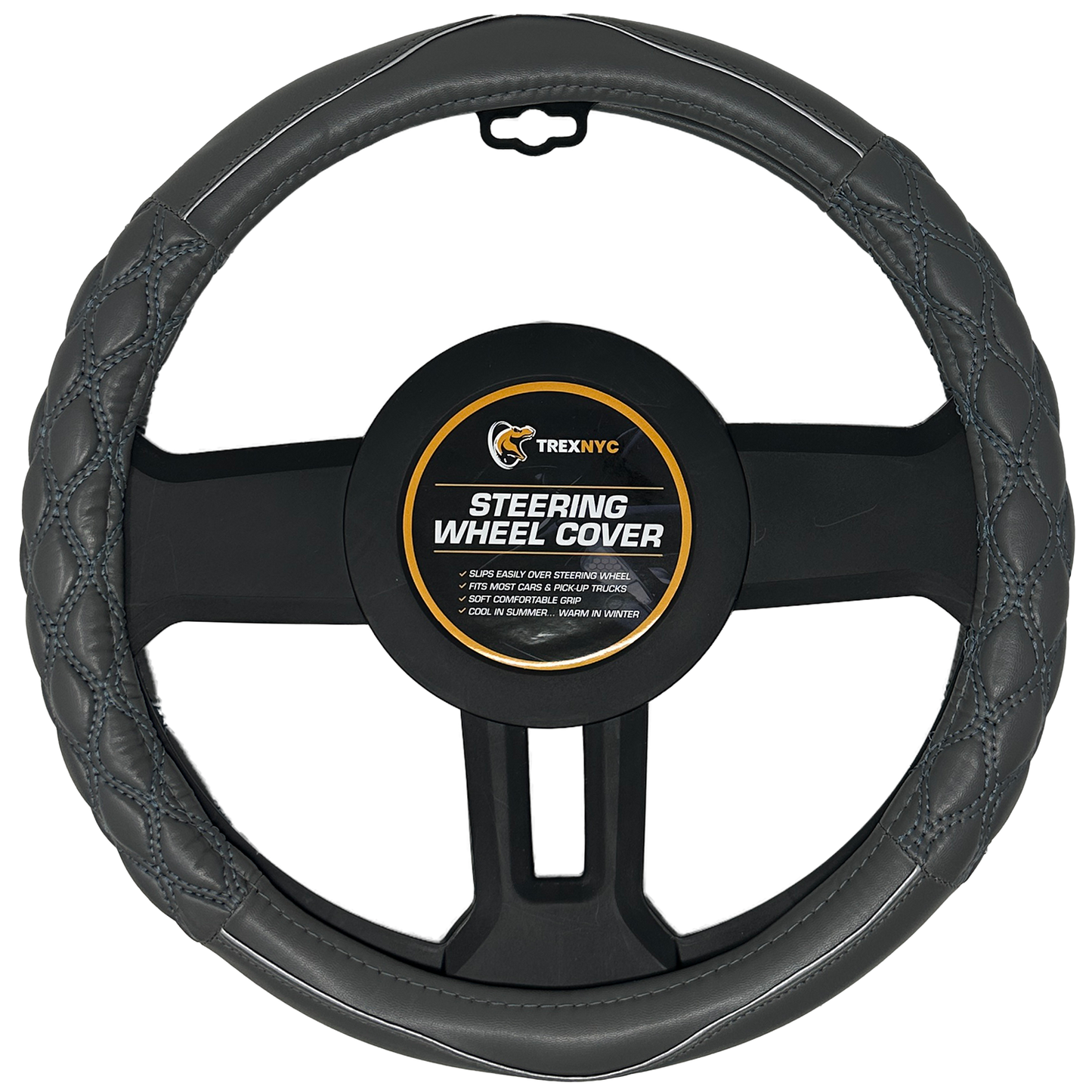 TrexNYC Steering Wheel Cover, Leather - Gray
