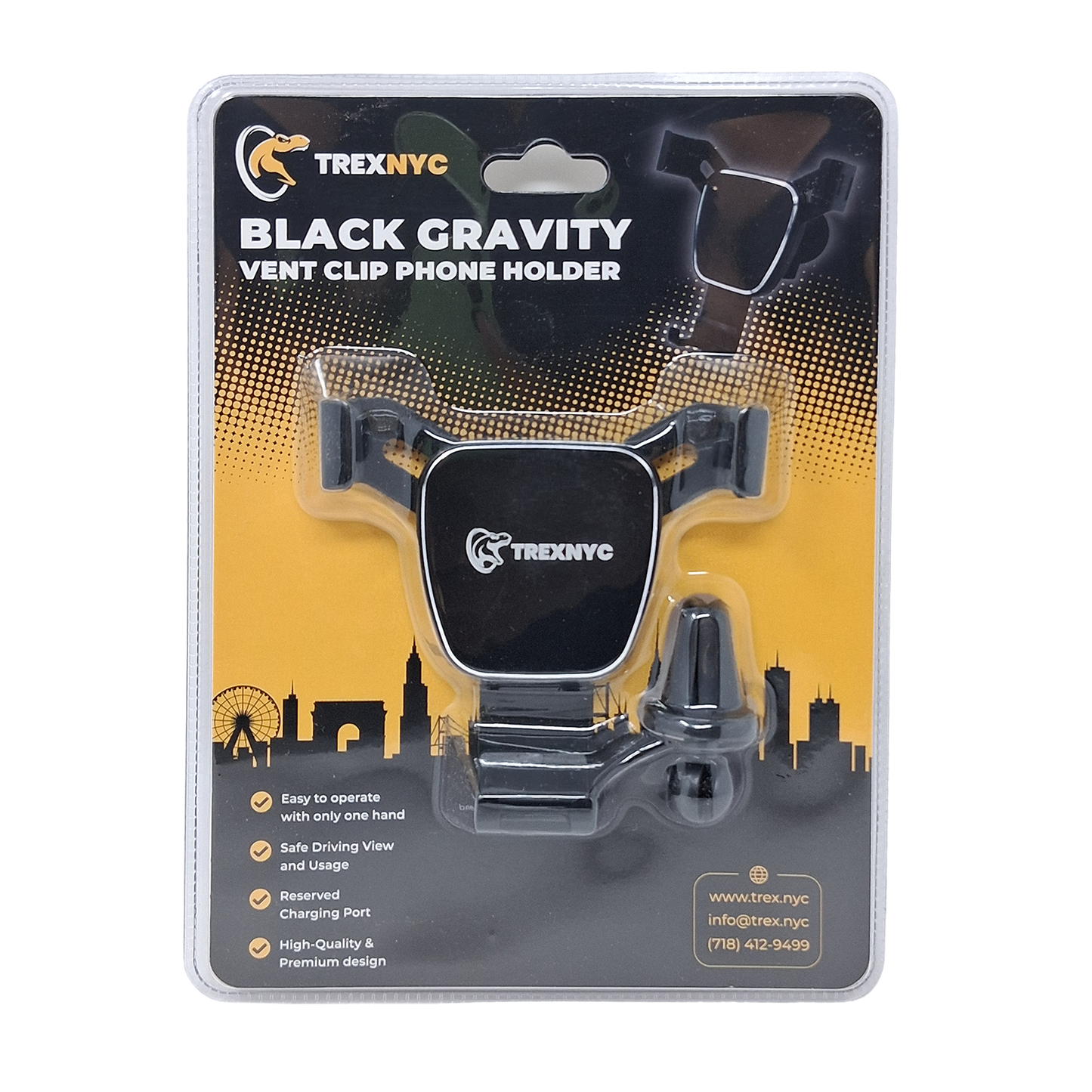 TrexNYC Black Gravity Vent Clip Phone Holder