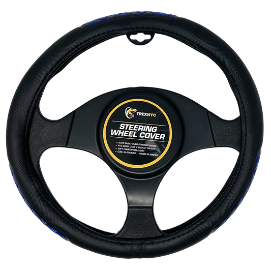 TrexNYC Steering Wheel Cover, Liam - Black/Blue