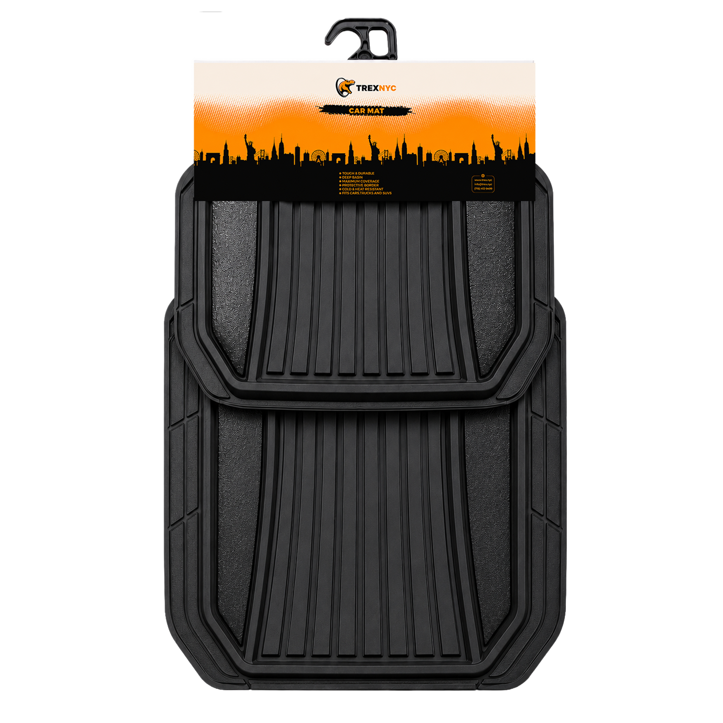 TrexNYC 4pc Heavy Duty PVC Car Mats w/Black Stripes