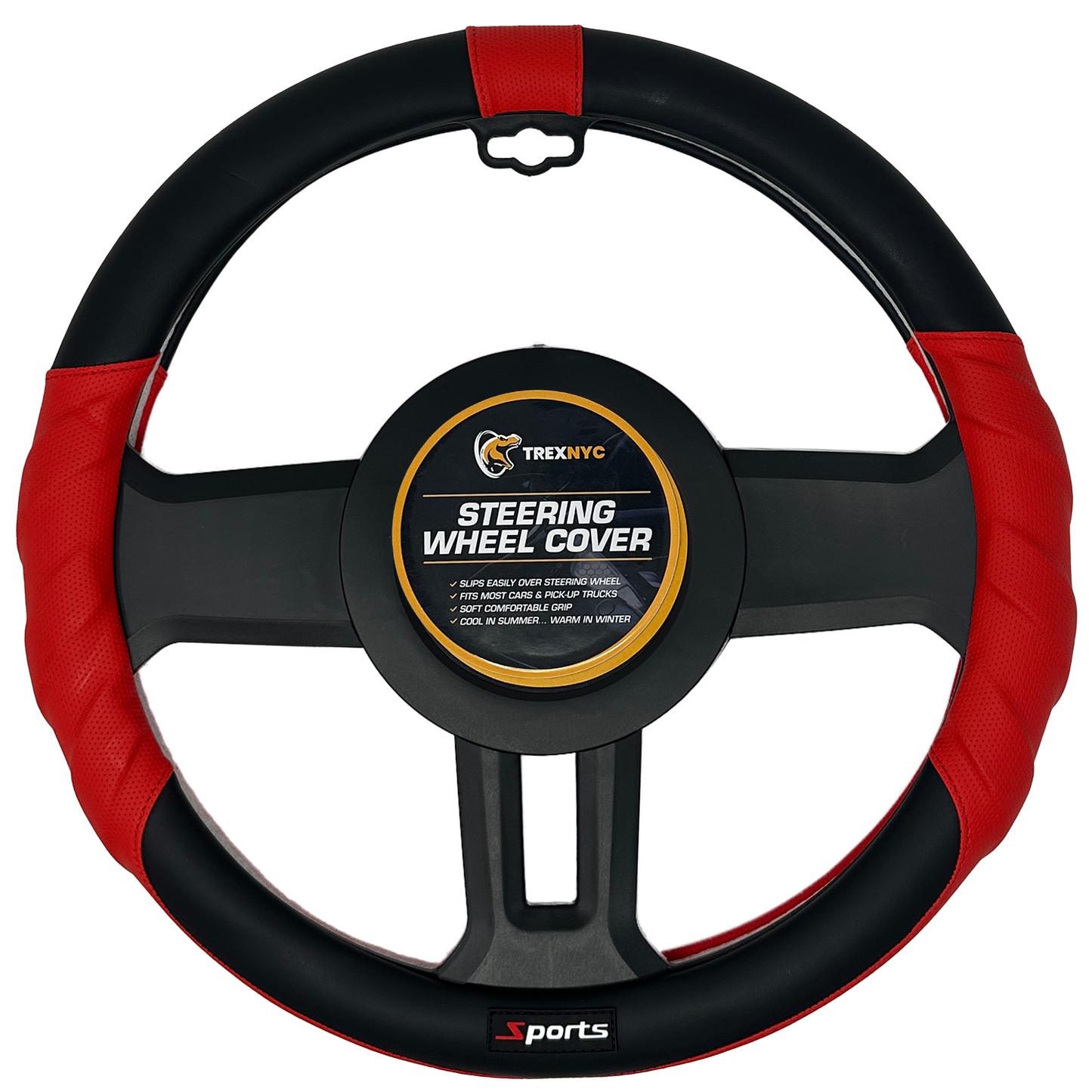 TrexNYC Steering Wheel Cover, Sport - Black/Red