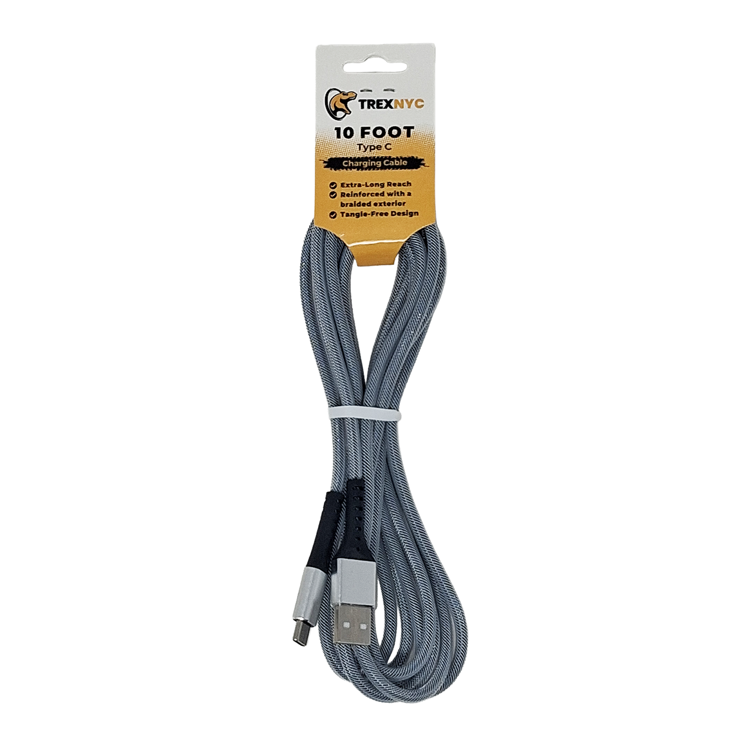 TrexNYC Cable, Type C Charging 10ft - Silver