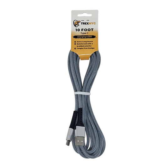 TrexNYC Cable, Type C Charging 10ft - Silver