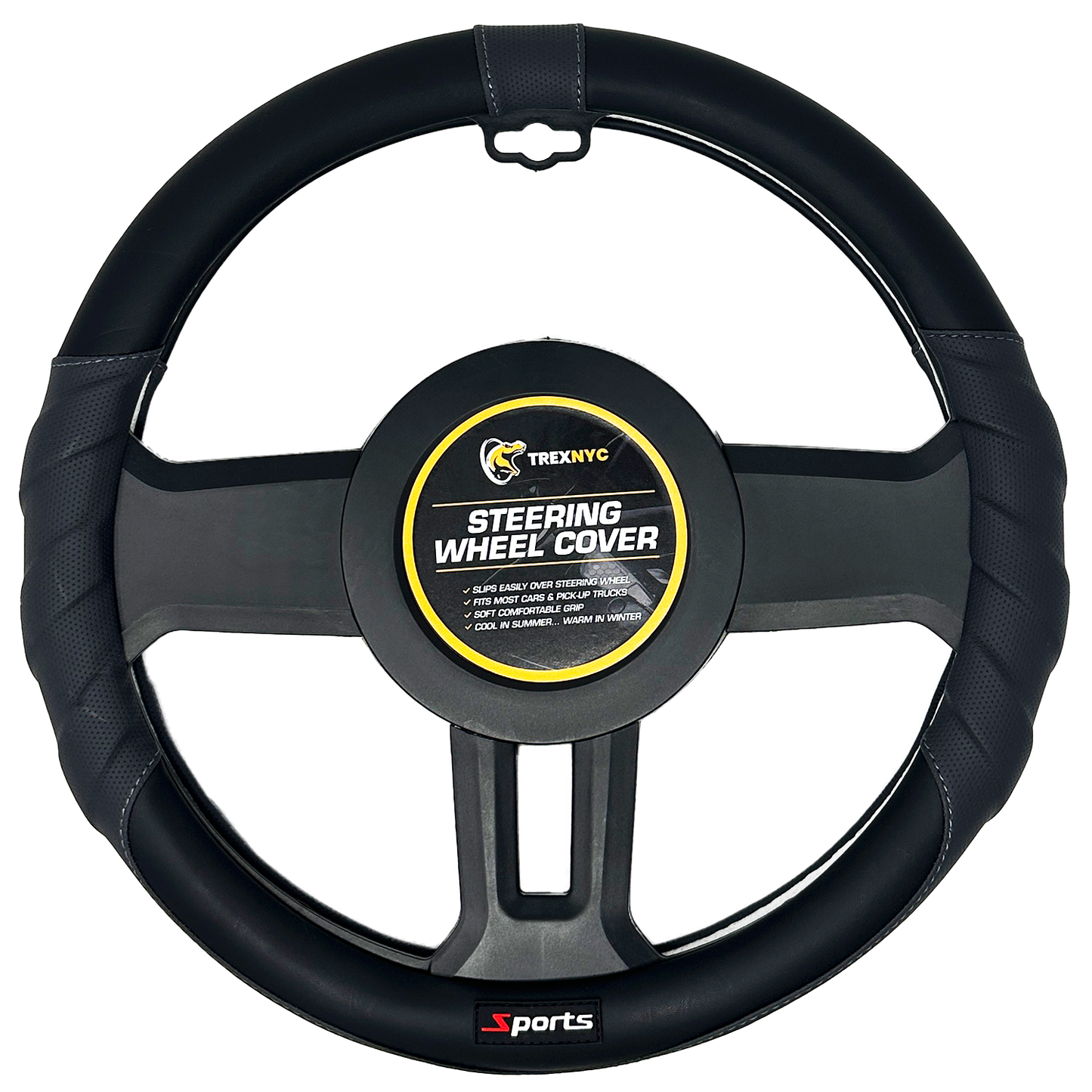 TrexNYC Steering Wheel Cover, Sport - Black/Gray