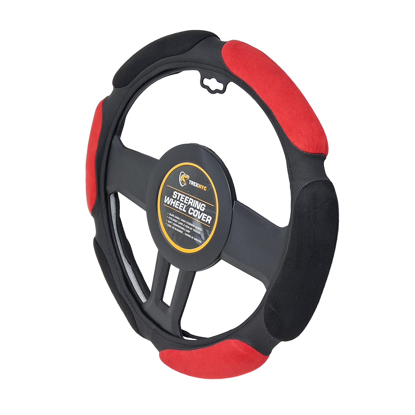 TrexNYC Steering Wheel Cover - 3D Plush Red/Black
