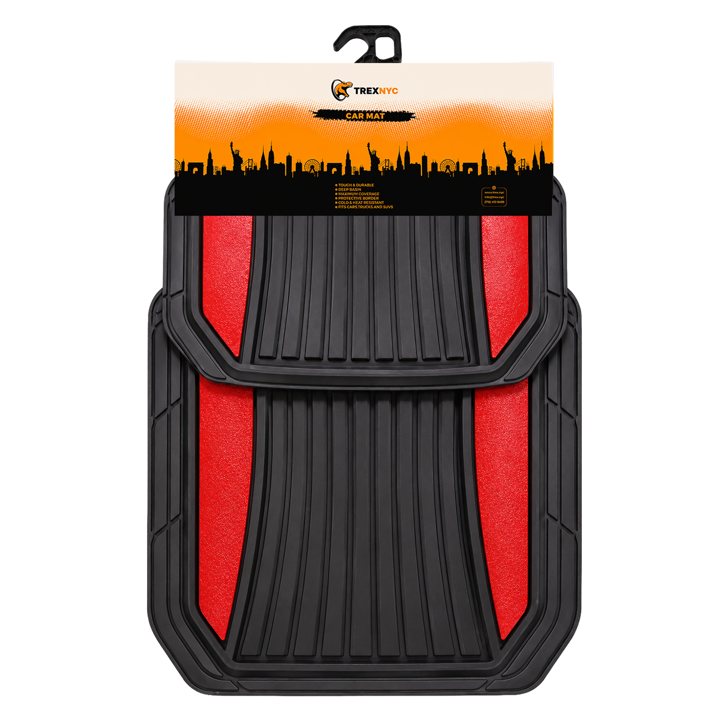 TrexNYC 4pc Heavy Duty PVC Car Mats w/Red Stripes