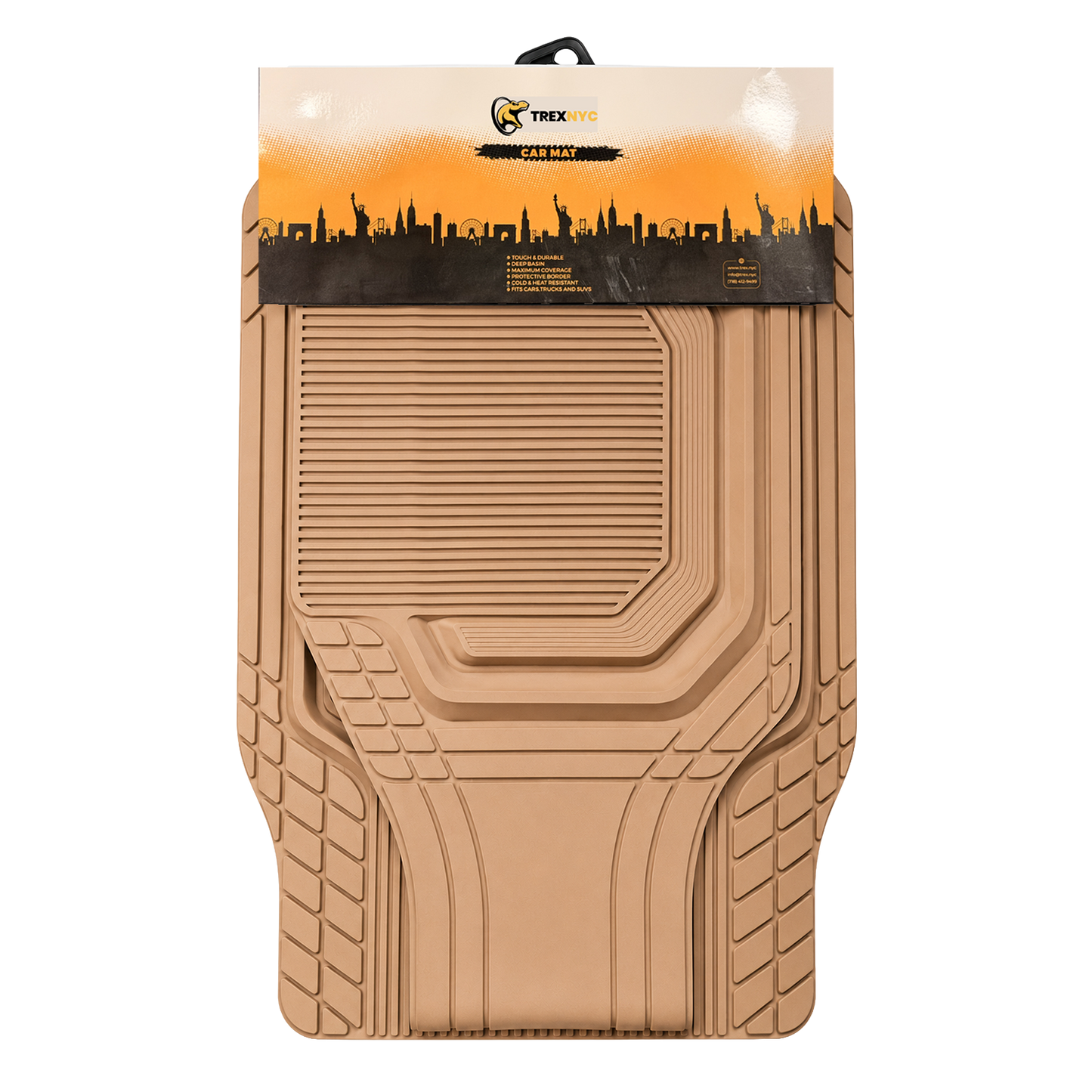 TrexNYC 3pc Heavy Duty PVC Car Mats - Tan