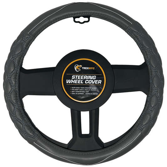 TrexNYC Steering Wheel Cover, Leather - Grey