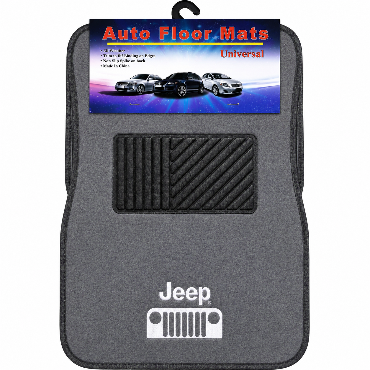 TrexNYC Logo Carpet Mat, Logo Jeep, 4pc - Gray