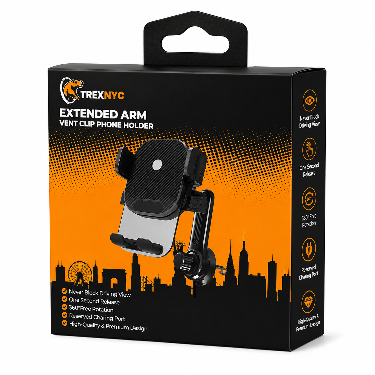 TrexNYC vent Clip Phone Holder, Extended Arm