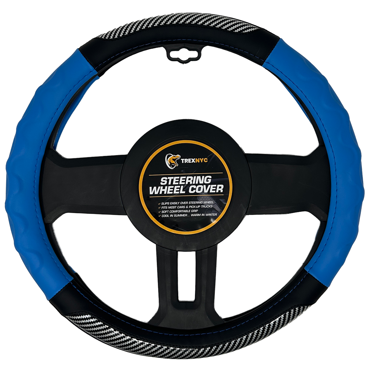 TrexNYC Steering Wheel Cover, Sammy Type - Blue/Black