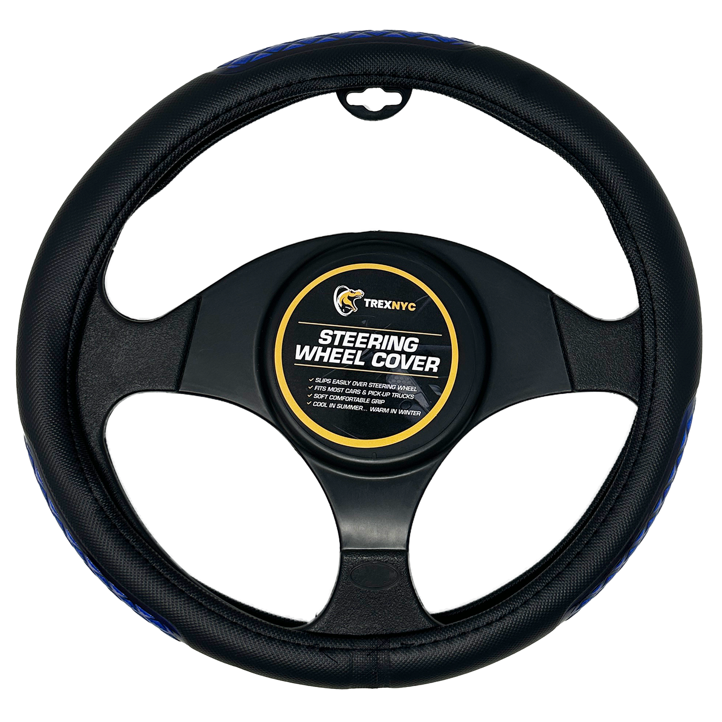 TrexNYC Steering Wheel Cover, Liam - Black/Blue