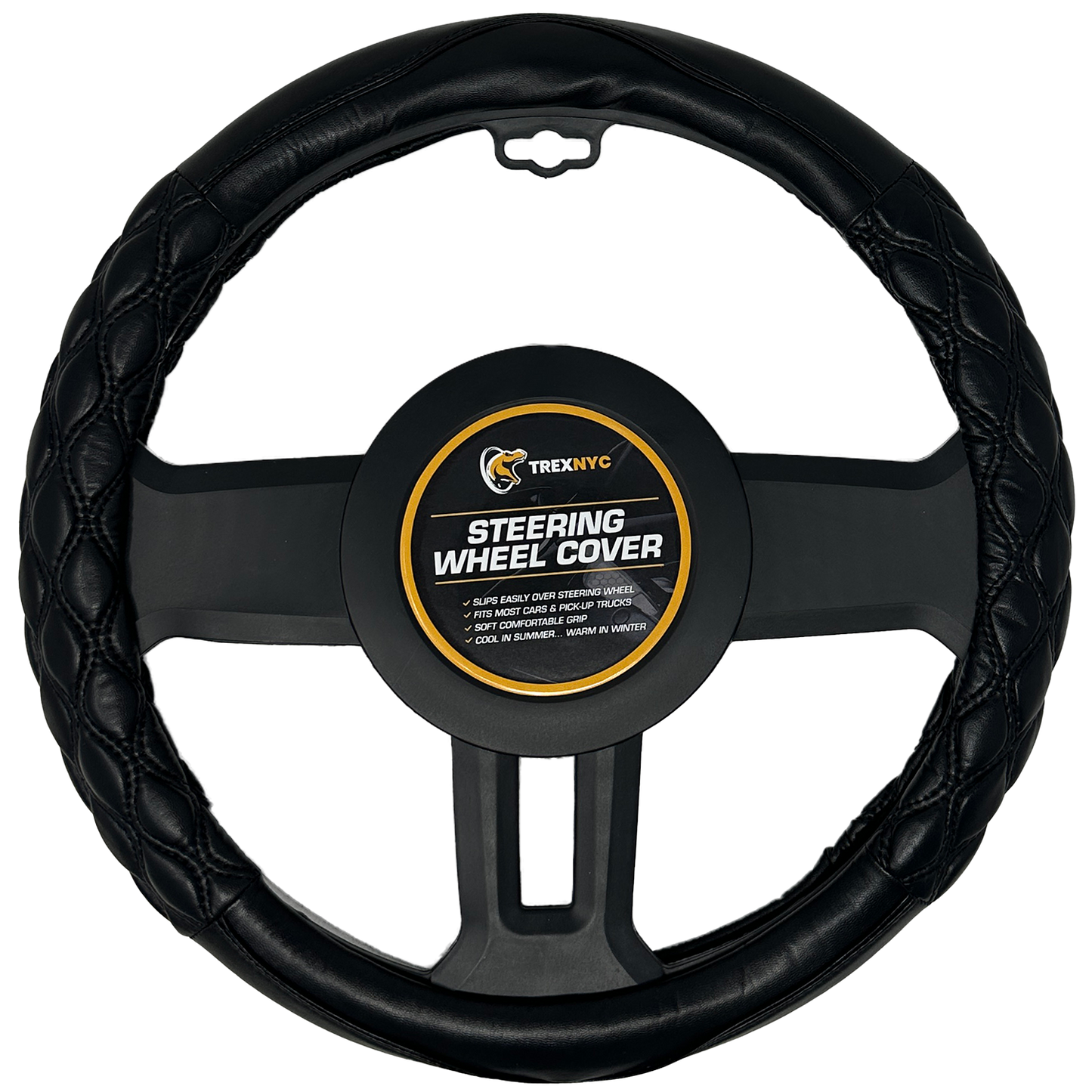 TrexNYC Steering Wheel Cover, Leather - Black