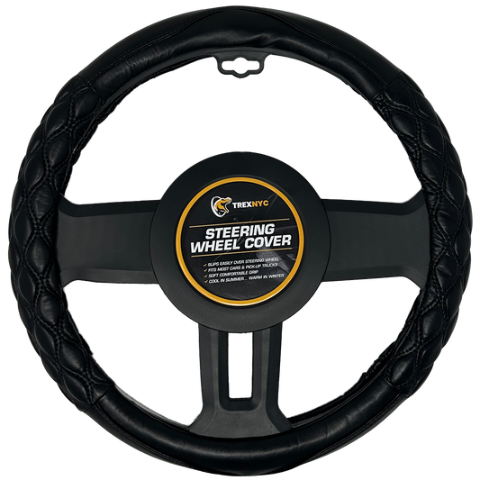 TrexNYC Steering Wheel Cover, Leather - Black